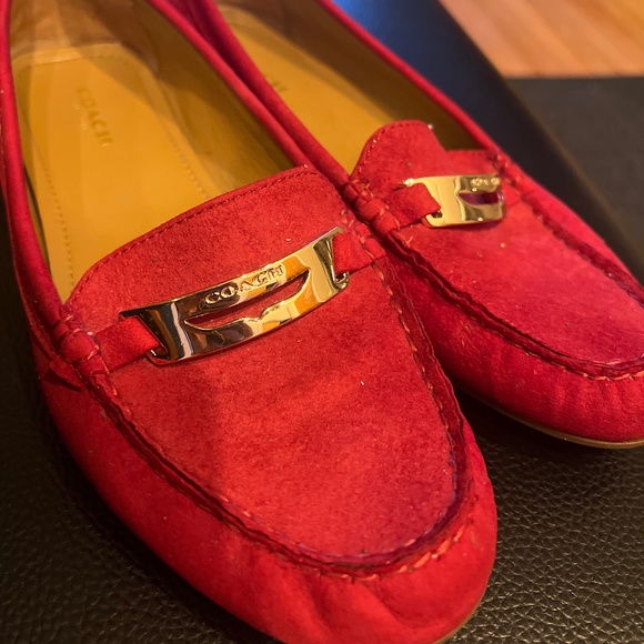 Coach Red Suede Loafers - Picture 1 of 4